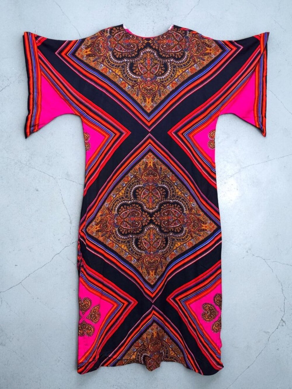Vintage Psychedelic Cotton Kaftan with Angel Sleeves 2X Paisley Resort Cruise
